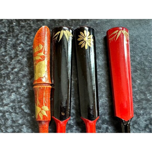 Vtg 4 Japanese Kanzashi Hair Sticks Lacquer Traditional Japanese Hair Ornaments main image 4